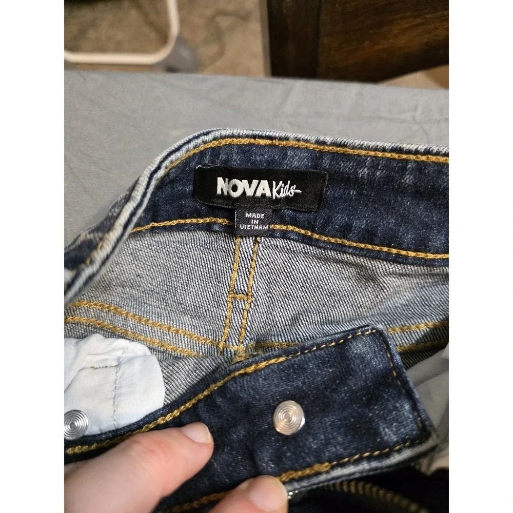 Fashion Nova Kids Girls Cargo Flare Jeans Size 4 Blue Acid Wash Utility Pockets